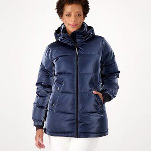 Arctic Expedition Liquid Shine Puffer Coat w/ Stand Collar - Blue a546056